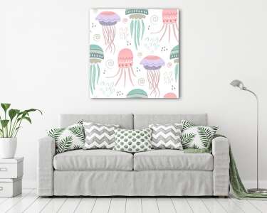 Mókás medúzák tapétaminta (vászonkép) - vászonkép, falikép otthonra és irodába