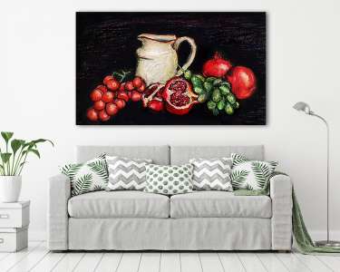 csendélet gyümölcsök és kaspó (vászonkép) - vászonkép, falikép otthonra és irodába