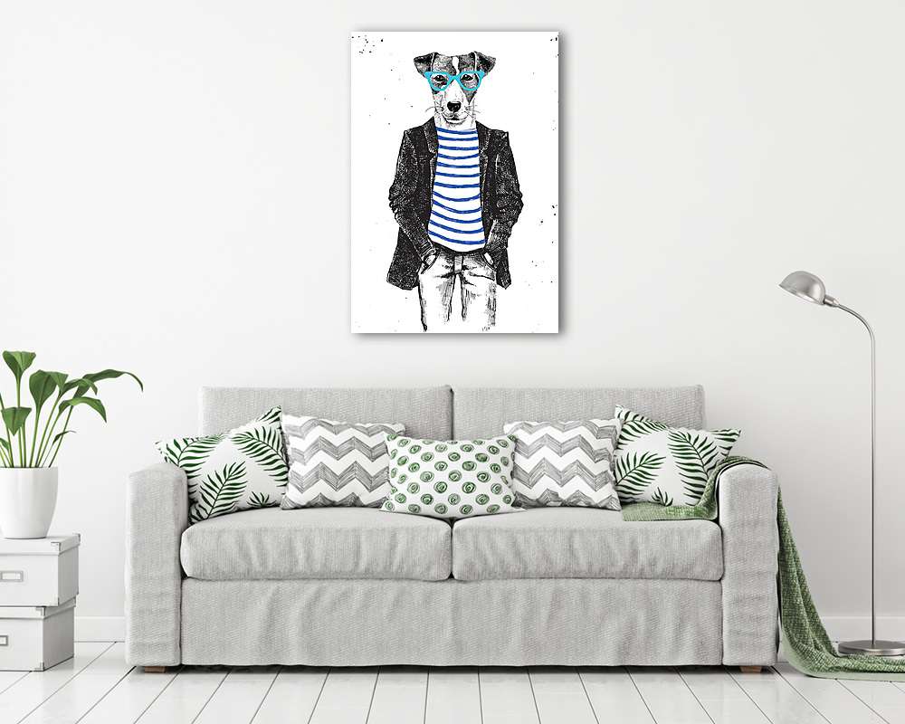 Kézzel készített öltözött kutya hipster stílusban (vászonkép) - vászonkép, falikép otthonra és irodába