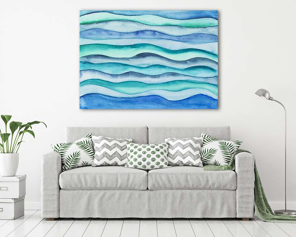 Zöld és kék hullámok (keretezett kép) - vászonkép, falikép otthonra és irodába