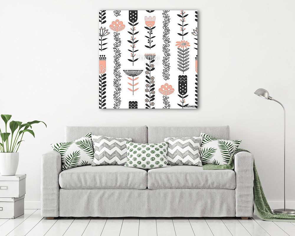 Pattern with black and pink flowers (bögre) - vászonkép, falikép otthonra és irodába