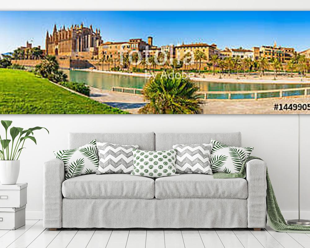 Spain Palma de Majorca historic city center panorama view  (bögre) - vászonkép, falikép otthonra és irodába