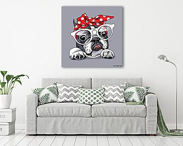 French Bulldog portrait in a headband and with glasses. Vector i (vászonkép) - vászonkép, falikép otthonra és irodába