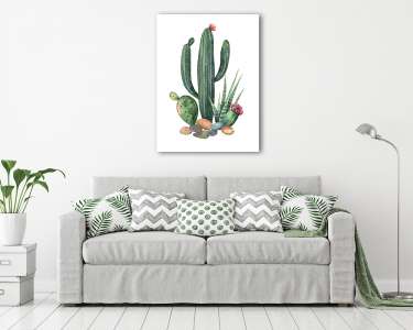 Watercolor collection of cacti and succulents plants isolated on (vászonkép) - vászonkép, falikép otthonra és irodába