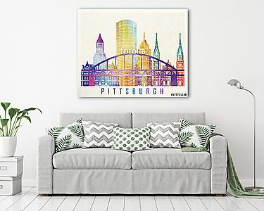 Pittsburgh landmarks watercolor poster (vászonkép) - vászonkép, falikép otthonra és irodába