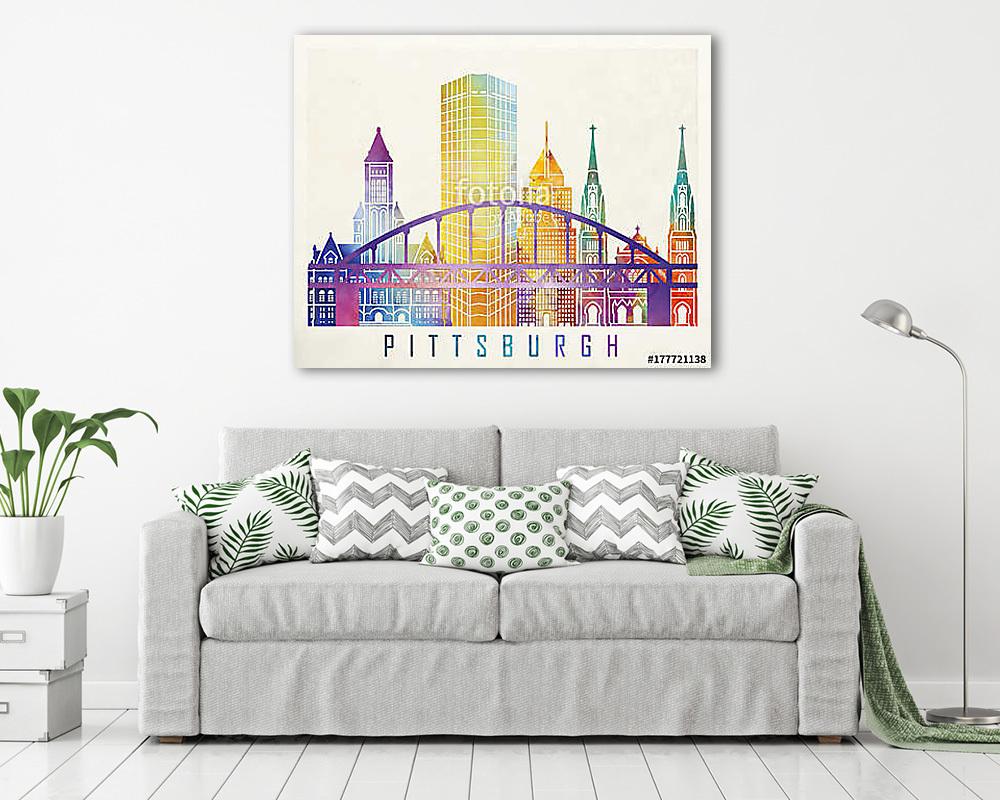 Pittsburgh landmarks watercolor poster - vászonkép, falikép vásárlás Pittsburgh landmarks watercolor poster (fotótapéta) - vászonkép, falikép otthonra és irodába
