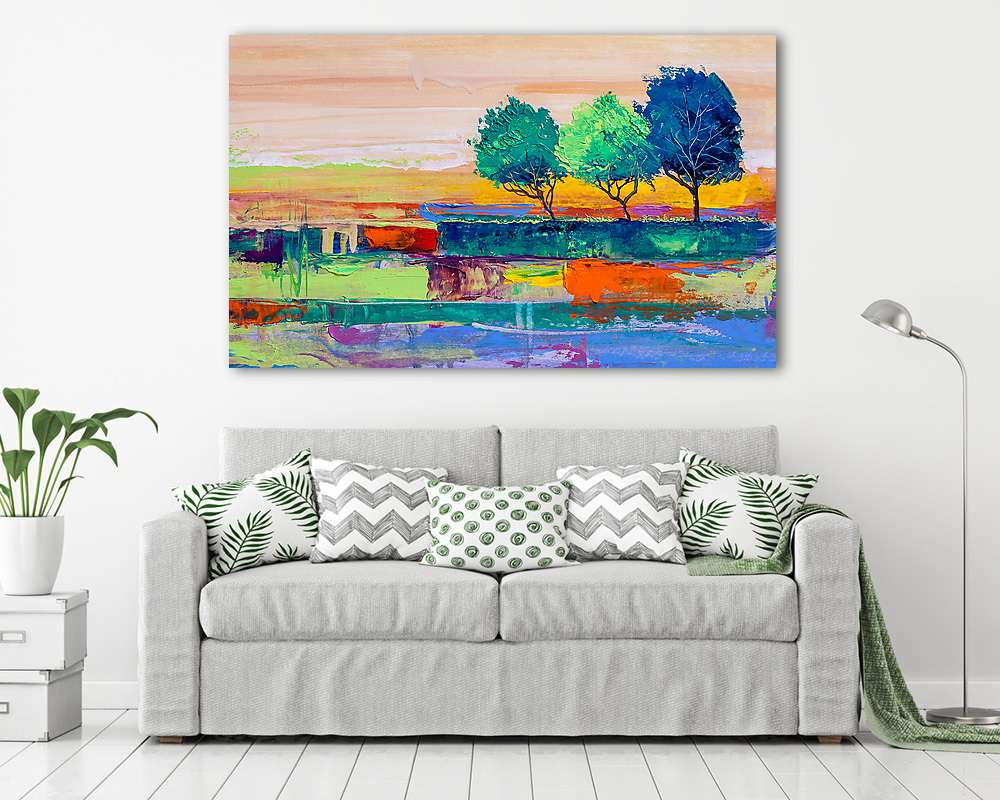 Művészi tarka kompozíció fákkal (olajfestmény reprodukció) - vászonkép, falikép vásárlás Művészi tarka kompozíció fákkal (olajfestmény reprodukció) (keretezett kép) - vászonkép, falikép otthonra és irodába