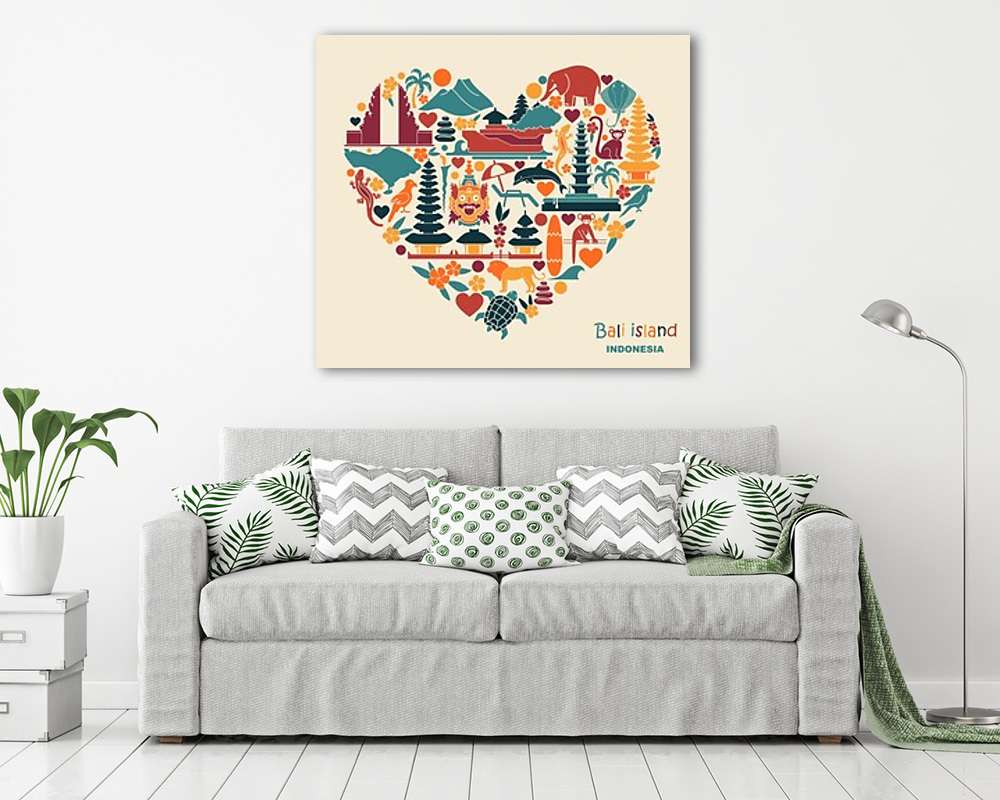Bali szimbólumok szív alakban - vászonkép, falikép vásárlás Bali szimbólumok szív alakban (fotótapéta) - vászonkép, falikép otthonra és irodába