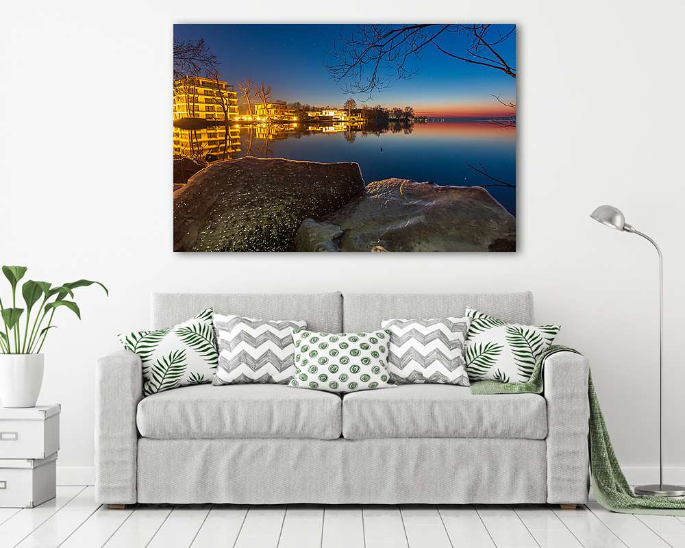 Esti fények (Balatonlelle) (keretezett kép) - vászonkép, falikép otthonra és irodába