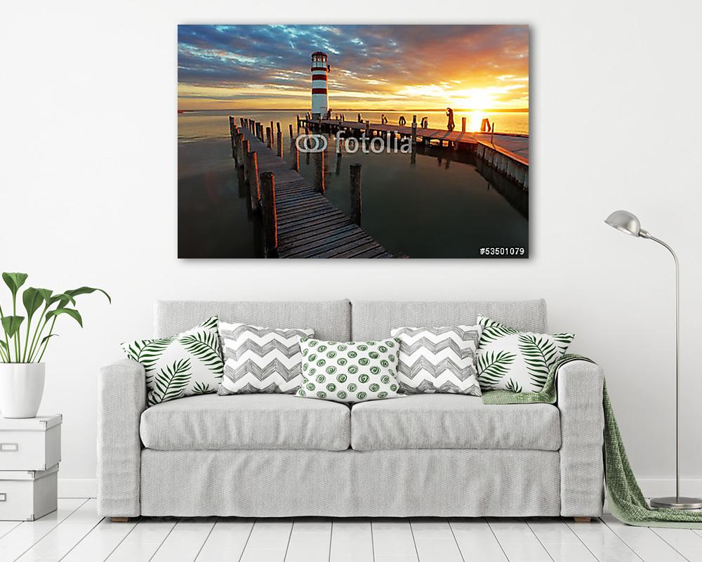 Tenger naplemente a lighhouse felett (vászonkép) - vászonkép, falikép otthonra és irodába