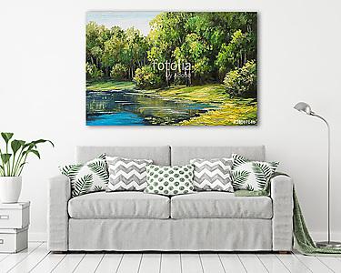Nyári erdő, gyönyörű tó (olajfestmény reprodukció) (vászonkép) - vászonkép, falikép otthonra és irodába