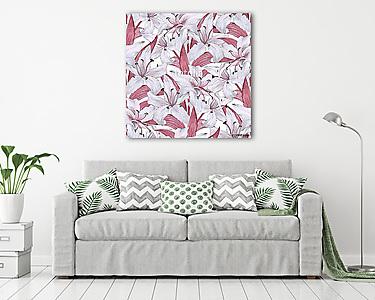Pattern with lilies. Floral seamless watercolor background with  (vászonkép) - vászonkép, falikép otthonra és irodába