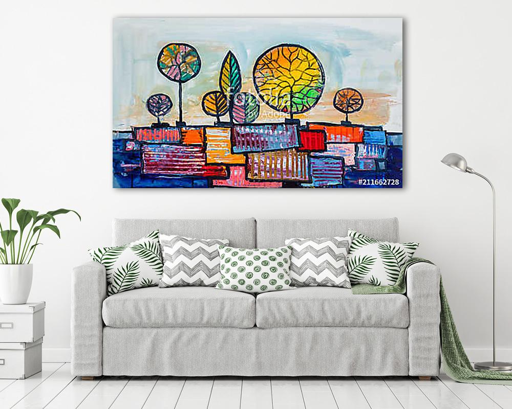 Absztrakt, modern színes fák (olajfestmény reprodukció) - vászonkép, falikép vásárlás Absztrakt, modern színes fák (olajfestmény reprodukció) (poszter) - vászonkép, falikép otthonra és irodába