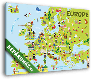 Európa térkép gyerekekkel - vászonkép 3D látványterv