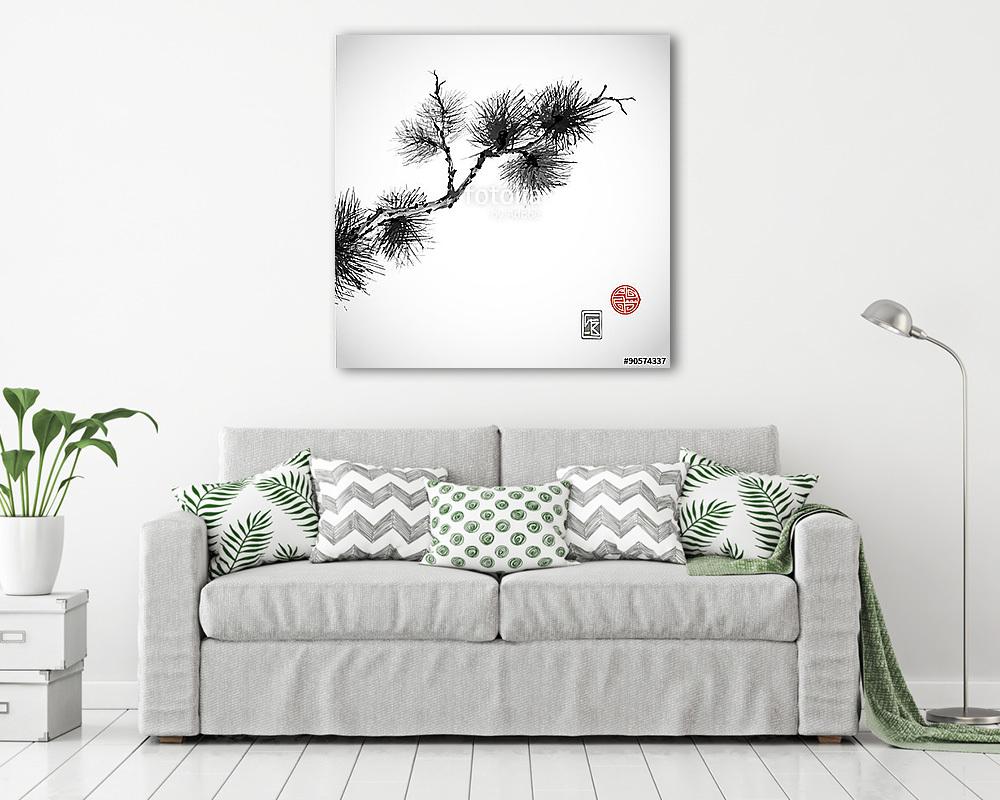 Fenyőfa kézzel húzott tintával  - vászonkép, falikép vásárlás Fenyőfa kézzel húzott tintával  (bögre) - vászonkép, falikép otthonra és irodába