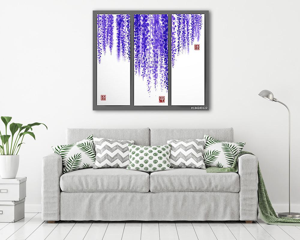 Wisteria kézzel festett bannerek. Hieroglyfit tartalmaz - vászonkép, falikép vásárlás Wisteria kézzel festett bannerek. Hieroglyfit tartalmaz (vászonkép) - vászonkép, falikép otthonra és irodába