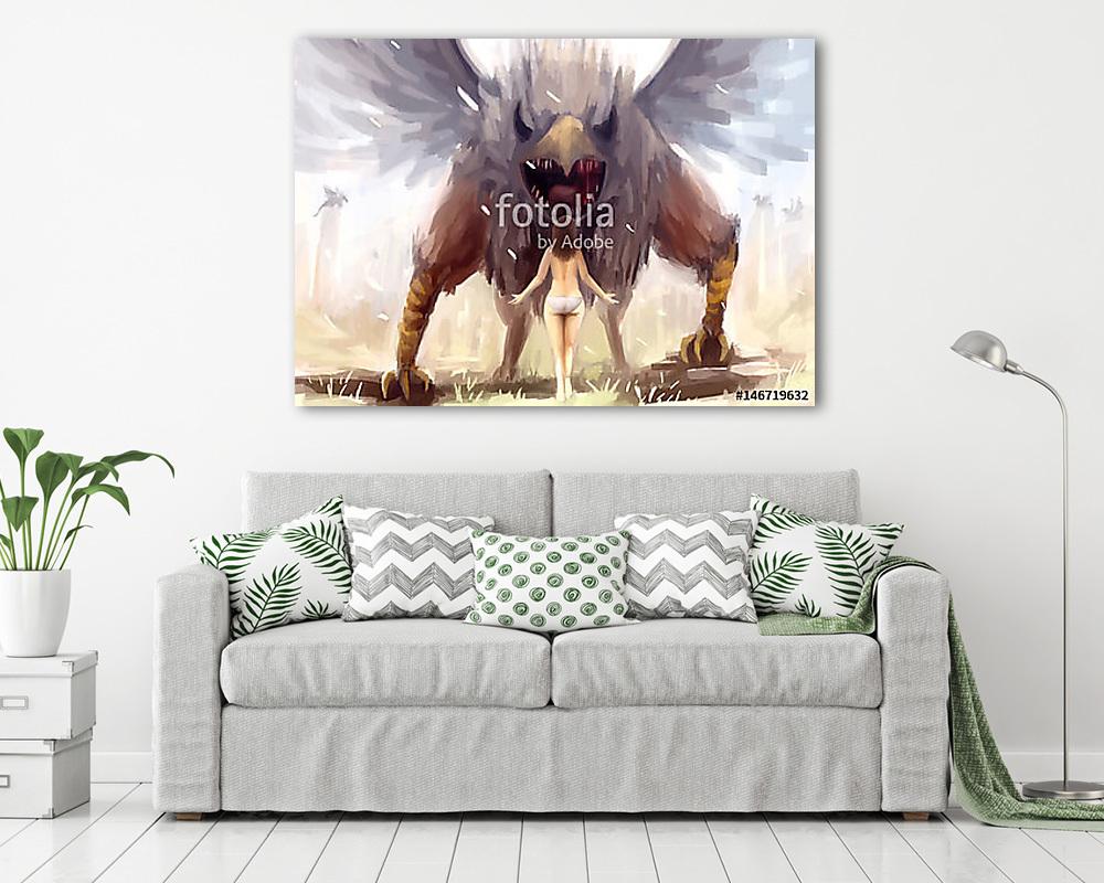 Griff és egy amazon (többrészes kép) - vászonkép, falikép otthonra és irodába