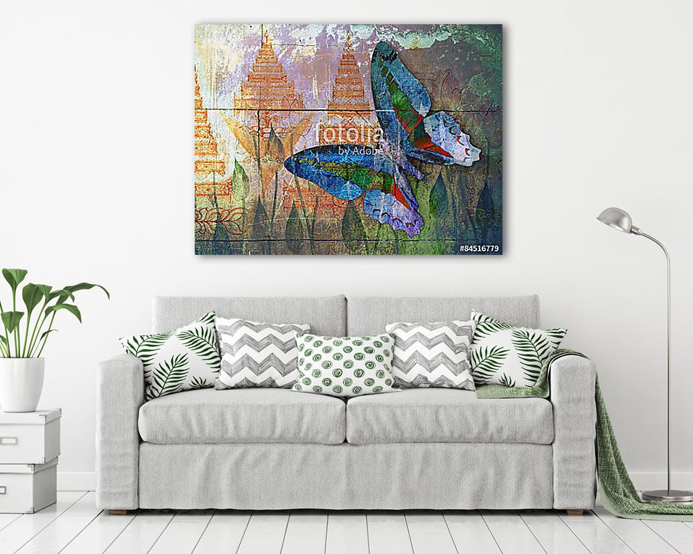 butterfly( Thai background ) (keretezett kép) - vászonkép, falikép otthonra és irodába
