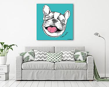 Portrait of cheerful French Bulldog laughing. Vector illustratio (vászonkép) - vászonkép, falikép otthonra és irodába