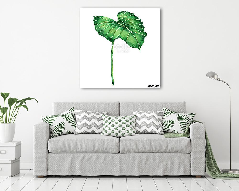 Watercolor painting big green leaves,palm leaf isolated on white - vászonkép, falikép vásárlás Watercolor painting big green leaves,palm leaf isolated on white (vászonkép) - vászonkép, falikép otthonra és irodába
