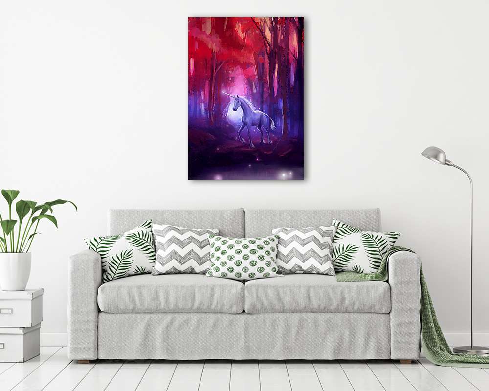 Unikornis a mesebeli erdőben (keretezett kép) - vászonkép, falikép otthonra és irodába