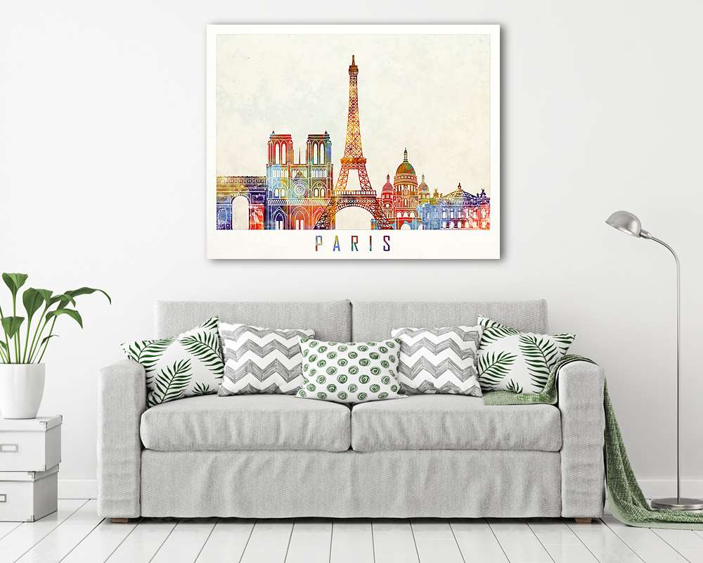 Paris landmarks watercolor poster - vászonkép, falikép vásárlás Paris landmarks watercolor poster (vászonkép) - vászonkép, falikép otthonra és irodába