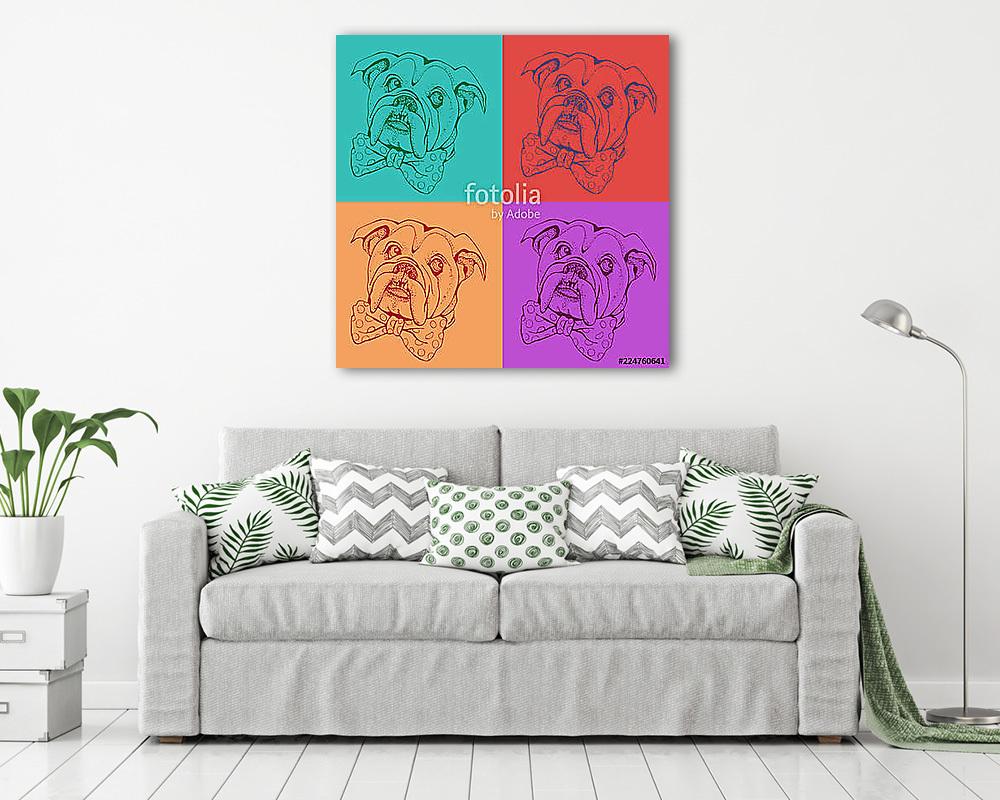 Portrait of dog Bulldog. Pop art vector pattern. Illustration for T-shirt graphics, fashion print, poster, textiles.. (vászonkép) - vászonkép, falikép otthonra és irodába