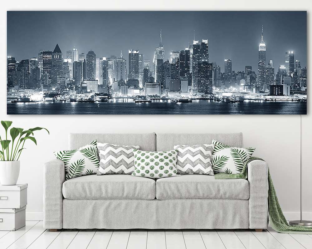 New York éjszakai városkép mono-kék (vászonkép) - vászonkép, falikép otthonra és irodába