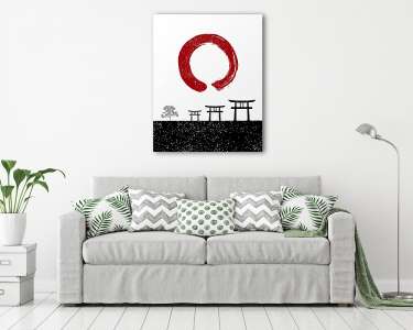 Zen kör és Japán tájkép illusztráció (vászonkép) - vászonkép, falikép otthonra és irodába