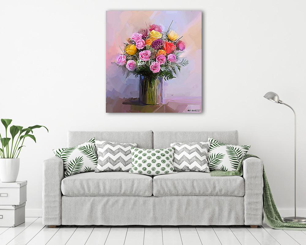 Csendéletes rózsák  (olajfestmény reprodukció) - vászonkép, falikép vásárlás Csendéletes rózsák  (olajfestmény reprodukció) (keretezett kép) - vászonkép, falikép otthonra és irodába