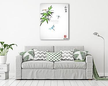 Bambusz ág és három szitakötõ (vászonkép) - vászonkép, falikép otthonra és irodába