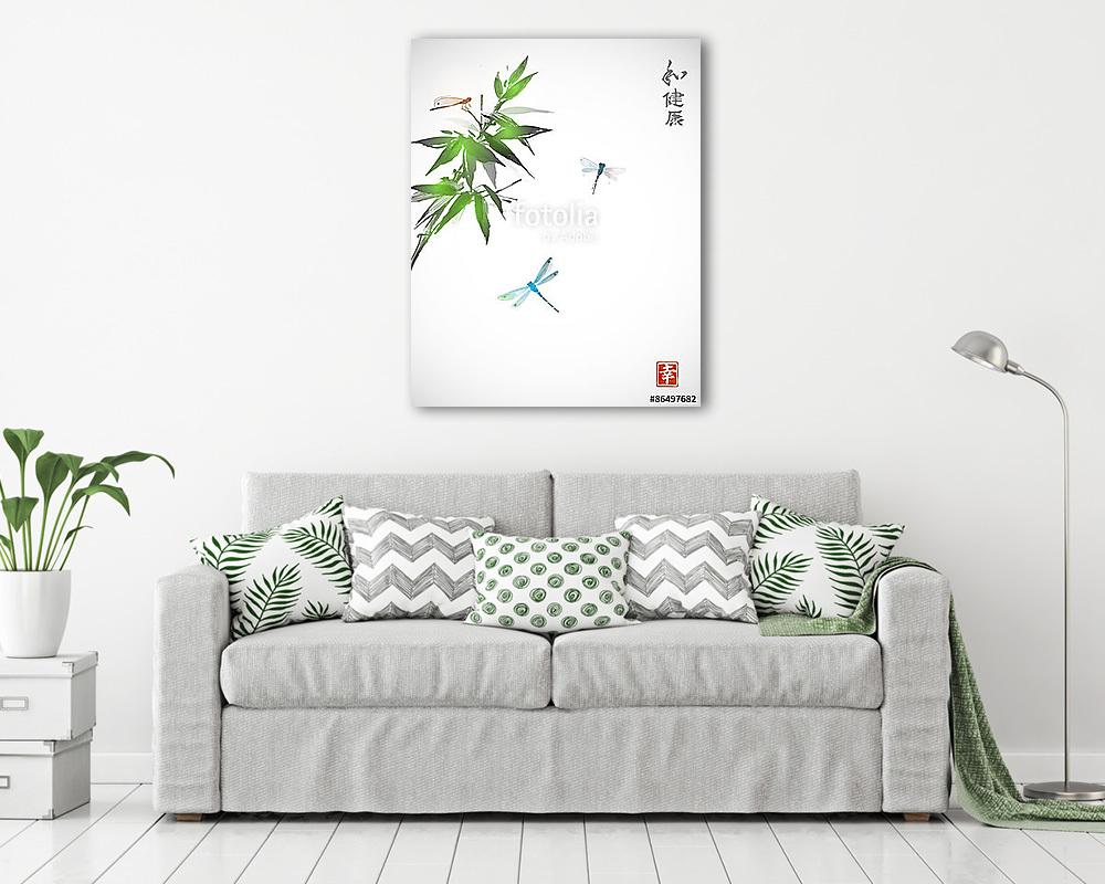 Bambusz ág és három szitakötõ (vászonkép) - vászonkép, falikép otthonra és irodába