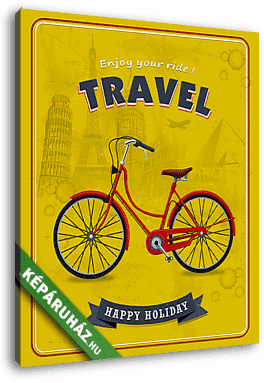 Vintage Travel bicikli plakát kialakítása - vászonkép 3D látványterv