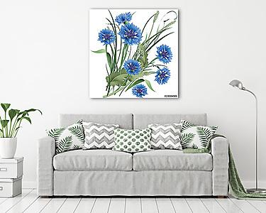 Bouquet bunch of blue cornflowers wildflowers with green leaves. (vászonkép) - vászonkép, falikép otthonra és irodába