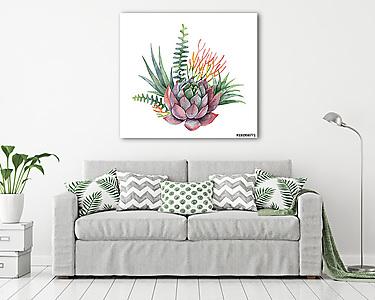 Watercolor vector bouquet of cacti and succulent plants isolated (vászonkép) - vászonkép, falikép otthonra és irodába