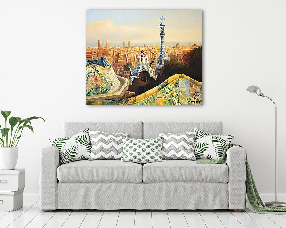 Barcelona Park Guell (grafika) (többrészes kép) - vászonkép, falikép otthonra és irodába