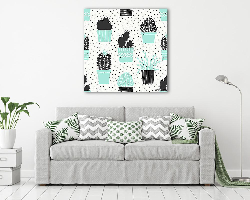 Hand Drawn Cactus Pattern (többrészes kép) - vászonkép, falikép otthonra és irodába