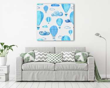 Kék hőlégballonok tapétaminta (vászonkép) - vászonkép, falikép otthonra és irodába