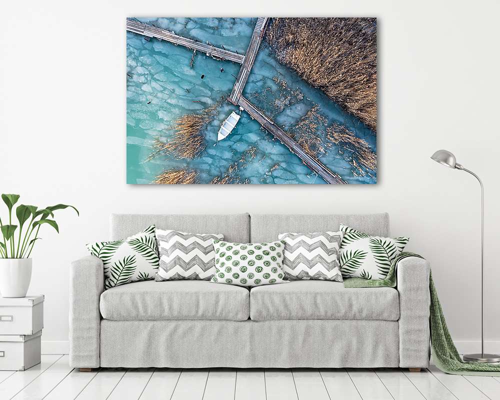 Balatoni nádas télen, csónakkal - vászonkép, falikép vásárlás Balatoni nádas télen, csónakkal (fotótapéta) - vászonkép, falikép otthonra és irodába