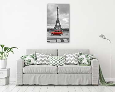 Eiffel-torony piros autóval (vászonkép) - vászonkép, falikép otthonra és irodába