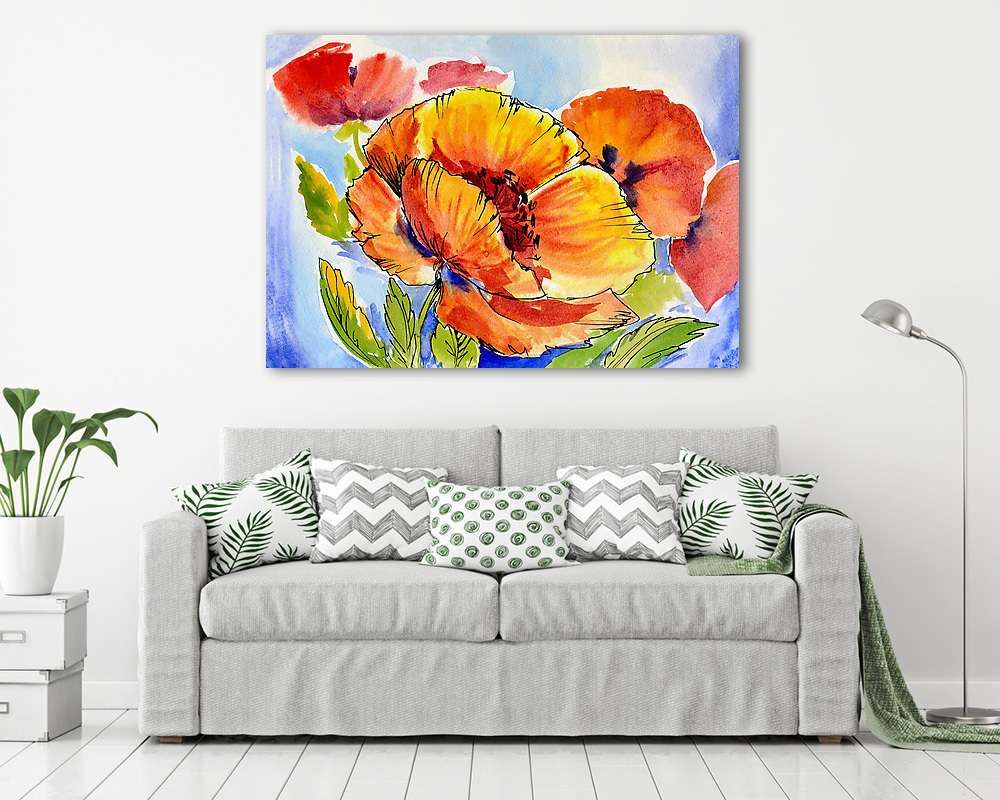 egy mákcsokor akvarellfestménye (többrészes kép) - vászonkép, falikép otthonra és irodába