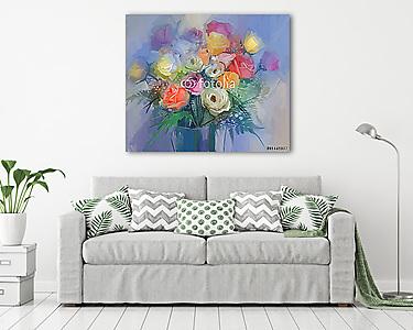 absztrakt művészi virágcsokor (olajfestmény reprodukció) (vászonkép) - vászonkép, falikép otthonra és irodába