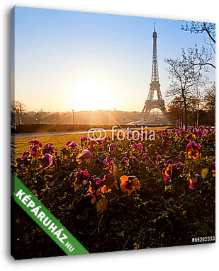 virágok az Eiffel-torony közelében, Párizs, Franciaország - vászonkép 3D látványterv