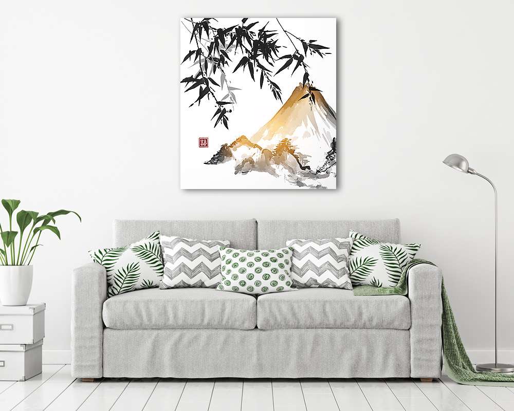 Bambusz és hegyek, kézzel húzott tintával a hagyományos japánokb - vászonkép, falikép vásárlás Bambusz és hegyek, kézzel húzott tintával a hagyományos japánokb (vászonkép) - vászonkép, falikép otthonra és irodába