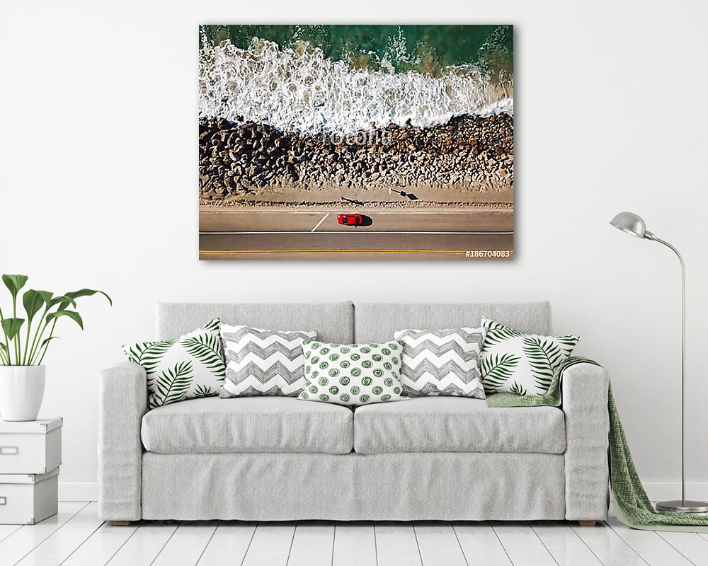 Autóút a tenger mellett (légifelvétel) - vászonkép, falikép vásárlás Autóút a tenger mellett (légifelvétel) (vászonkép) - vászonkép, falikép otthonra és irodába