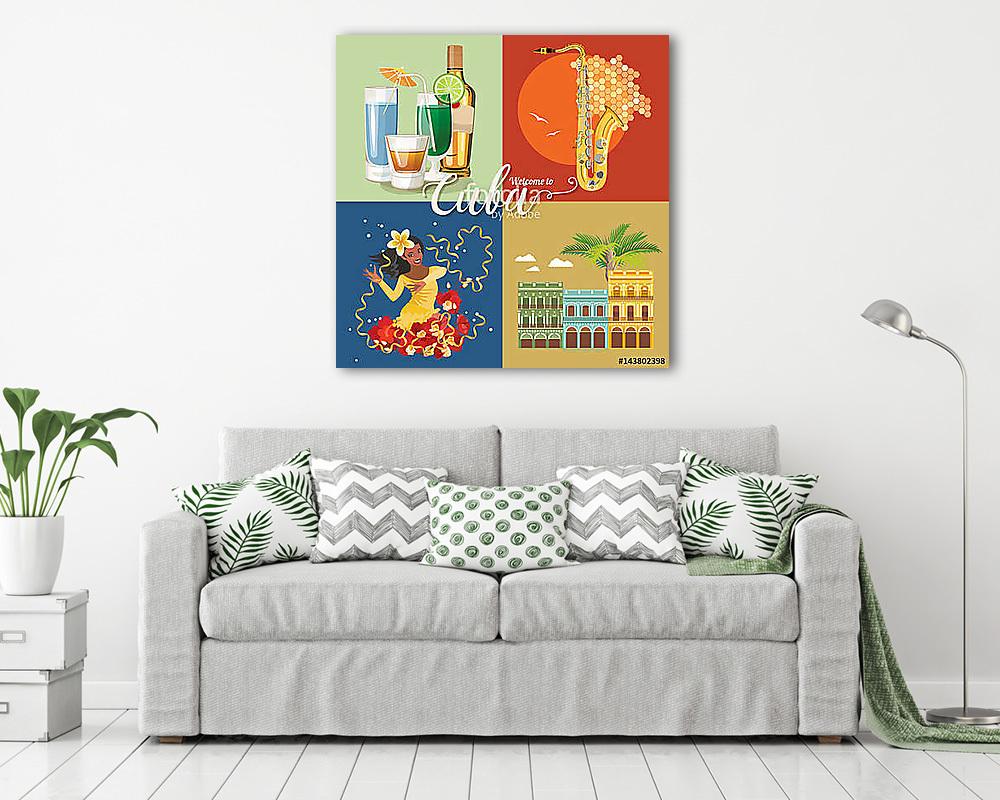 Kuba látványosság és látnivalók - utazási képeslap fogalom. Vect (vászonkép) - vászonkép, falikép otthonra és irodába