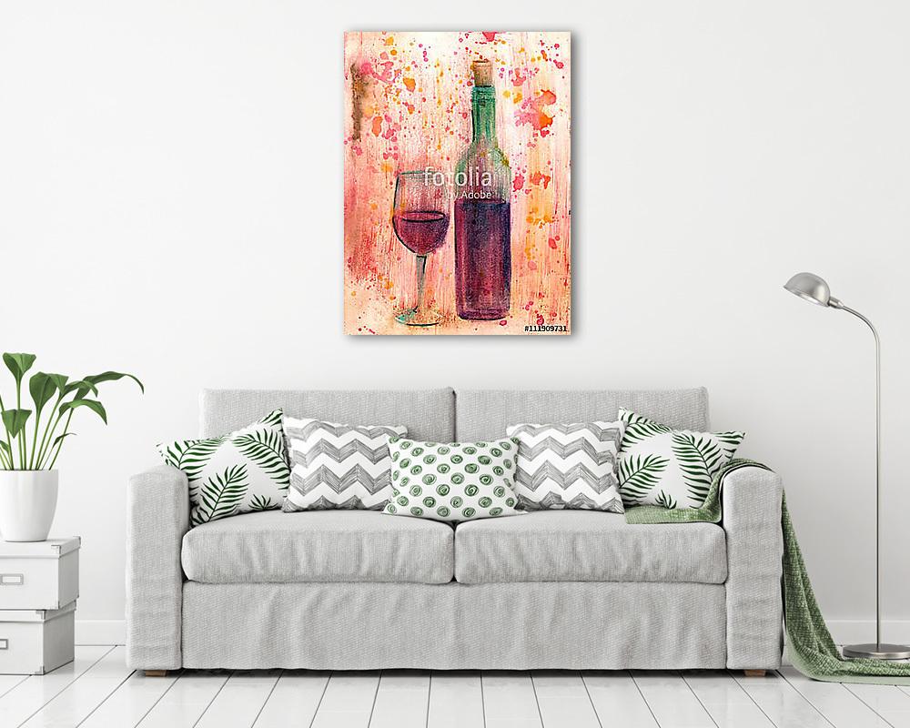 Borosüveg pohárral vegyes technika - vászonkép, falikép vásárlás Borosüveg pohárral vegyes technika (keretezett kép) - vászonkép, falikép otthonra és irodába