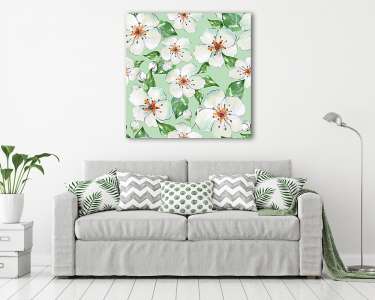 Floral seamless pattern 4. Blooming apple tree. Watercolor backg (vászonkép) - vászonkép, falikép otthonra és irodába