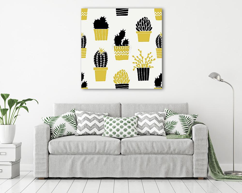 Hand Drawn Cactus Pattern (többrészes kép) - vászonkép, falikép otthonra és irodába