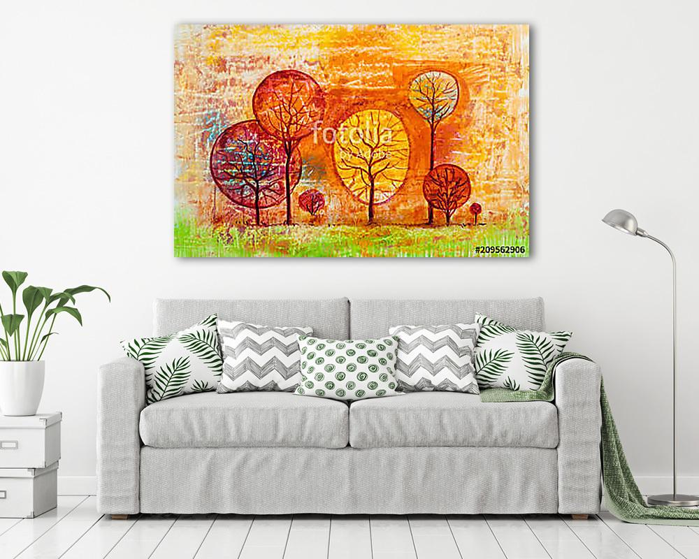 Absztrakt erdő őszies színekben (olajfestmény reprodukció) (többrészes kép) - vászonkép, falikép otthonra és irodába